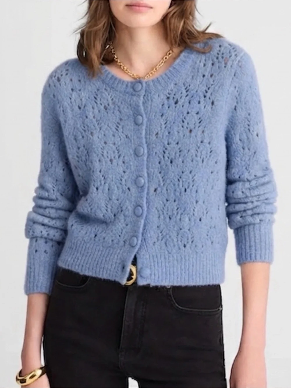Madewell Pointelle-Stitch Cardigan Cotton Blend Hydrangea blue NY433 Size S NWT